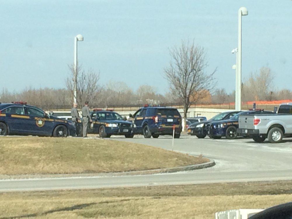 NYSP Troopers Talking+Many Cars (At HQ).JPG