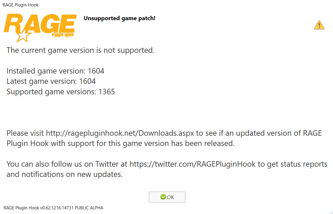 Is not supported. Rage plugin hook. ragepluginhook. version not supported. unsupported.