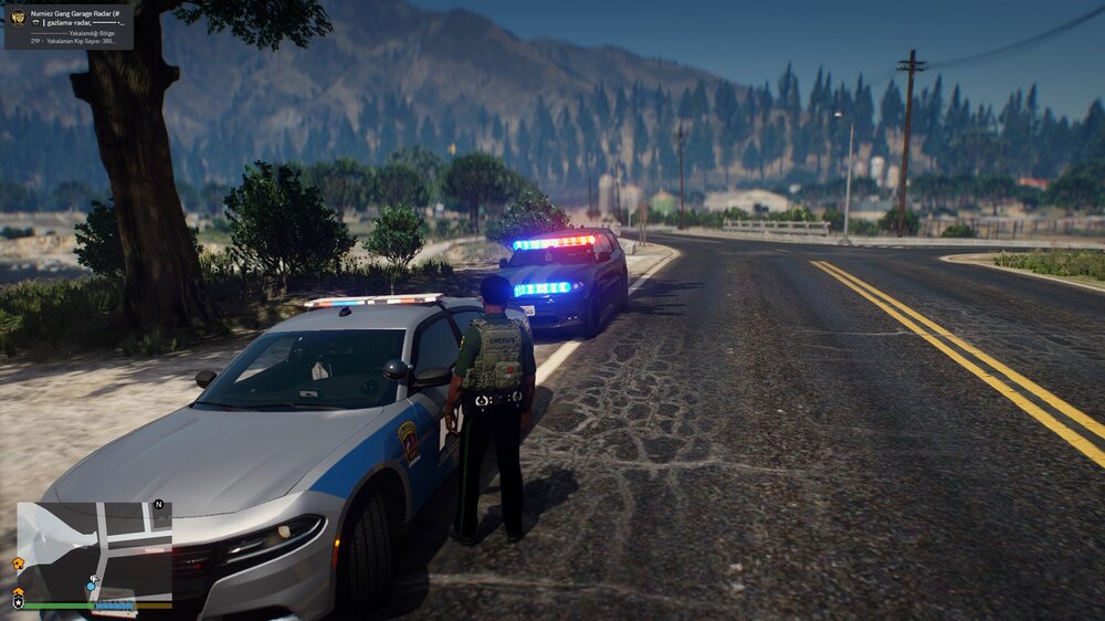 Could contain: vehicle, land vehicle, outdoor, wheel, tire, road, auto part, sky, automotive exterior, mountain, tree, ground, police, driving, car, street