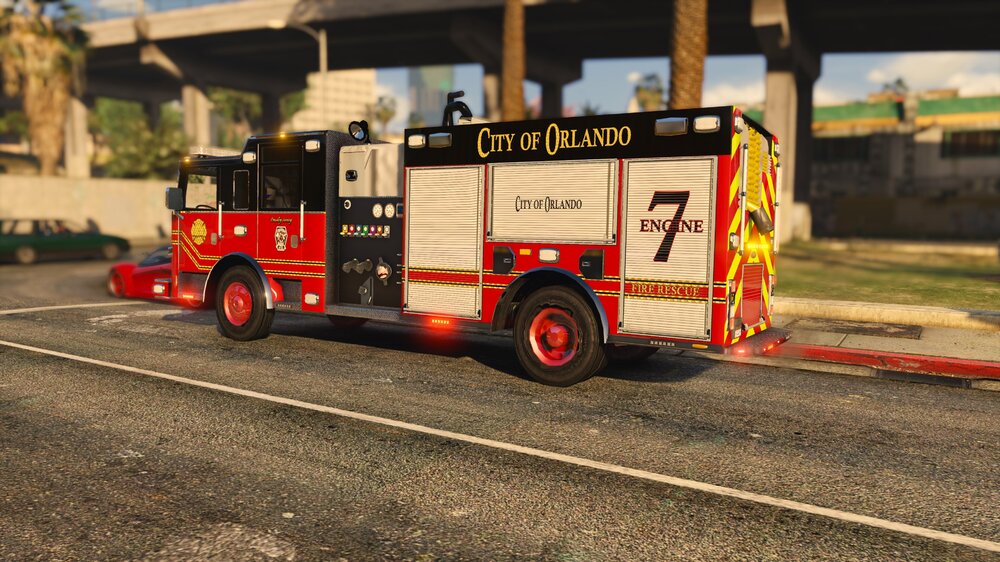 Could contain: wheel, vehicle, outdoor, land vehicle, road, transport, tire, truck, auto part, firefighter, fire department, fire apparatus, commercial vehicle, mode of transport, fire, red, ground, parked