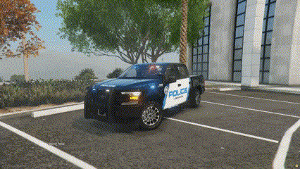 Could contain: wheel, vehicle, tire, land vehicle, outdoor, road, tree, auto part, automotive tire, automotive exterior, bumper, police, car, blue, ground