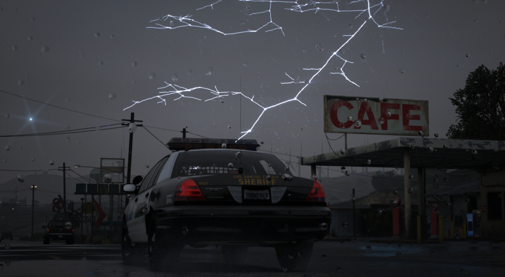 Could contain: sky, text, vehicle, land vehicle, car, lightning, outdoor, night