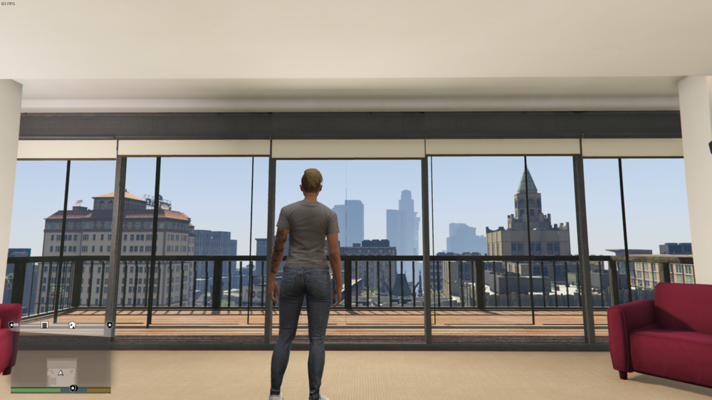 Could contain: indoor, clothing, furniture, footwear, couch, sofa bed, building, interior design, sky, studio couch, wall, window, person, floor, room