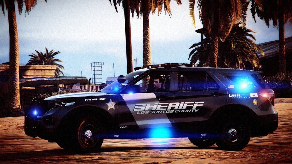 Could contain: vehicle, land vehicle, outdoor, wheel, tire, sky, transport, car, auto part, tree, automotive exterior, sport utility vehicle, palm tree, bumper, police, ground