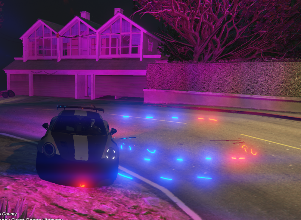 Could contain: outdoor, house, vehicle, majorelle blue, winter, purple, light, night