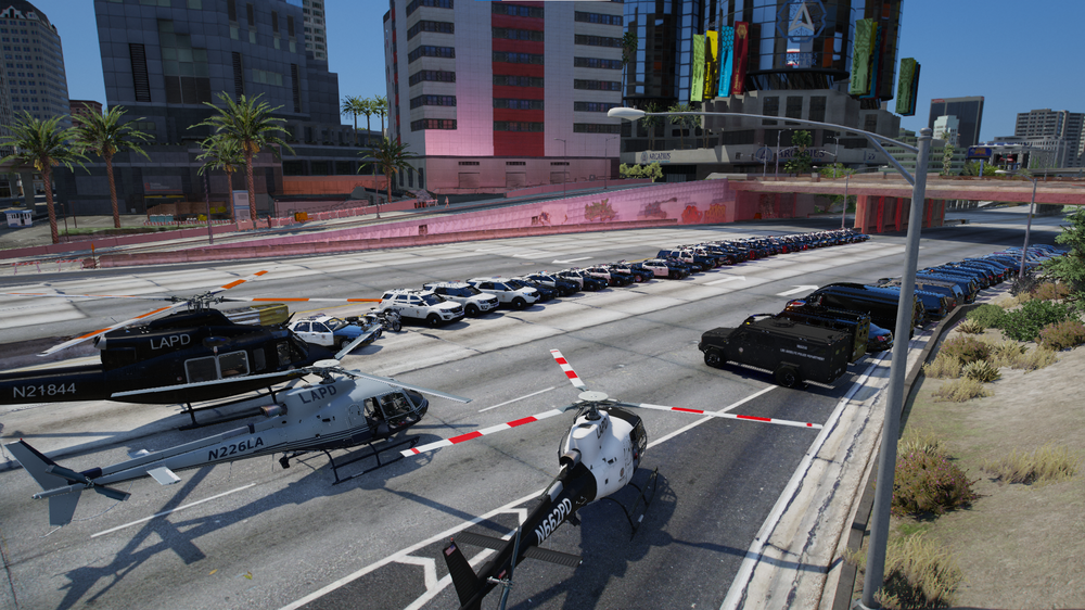 Could contain: outdoor, road, building, land vehicle, vehicle, car, wheel, sky, thoroughfare, lane, traffic, intersection, skyscraper, city, street, way, track, downtown