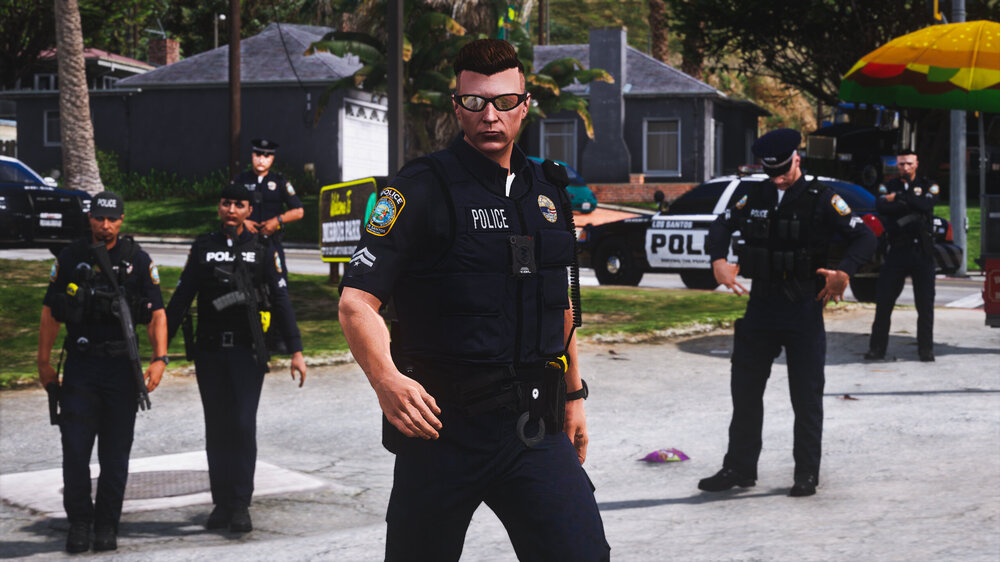 Could contain: clothing, person, outdoor, law enforcement, tree, police officer, security, government agency, uniform, man, official, officer, police, street