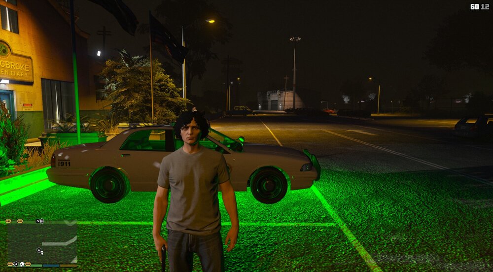 Could contain: outdoor, grass, person, tree, vehicle, pc game, car, screenshot, wheel, night, green