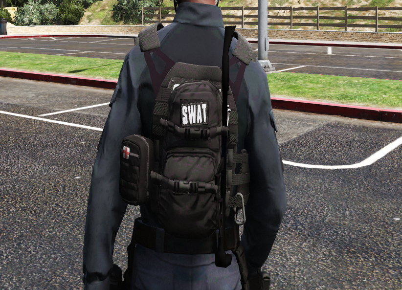 Could contain: outdoor, luggage and bags, backpack, tree, road, grass, person, ground