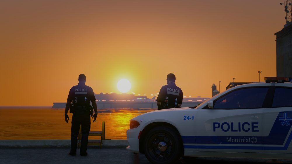 Could contain: sky, vehicle, outdoor, land vehicle, wheel, transport, person, law enforcement, car, police, sunset