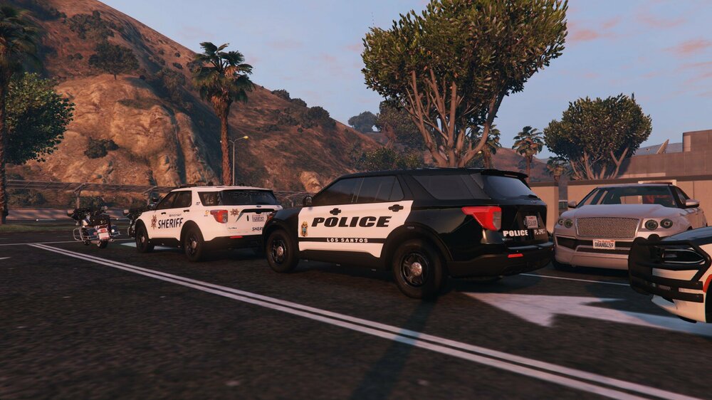 Could contain: outdoor, vehicle, land vehicle, wheel, sky, tire, transport, road, car, auto part, tree, automotive exterior, sport utility vehicle, motor vehicle, mountain, ground, police, parked