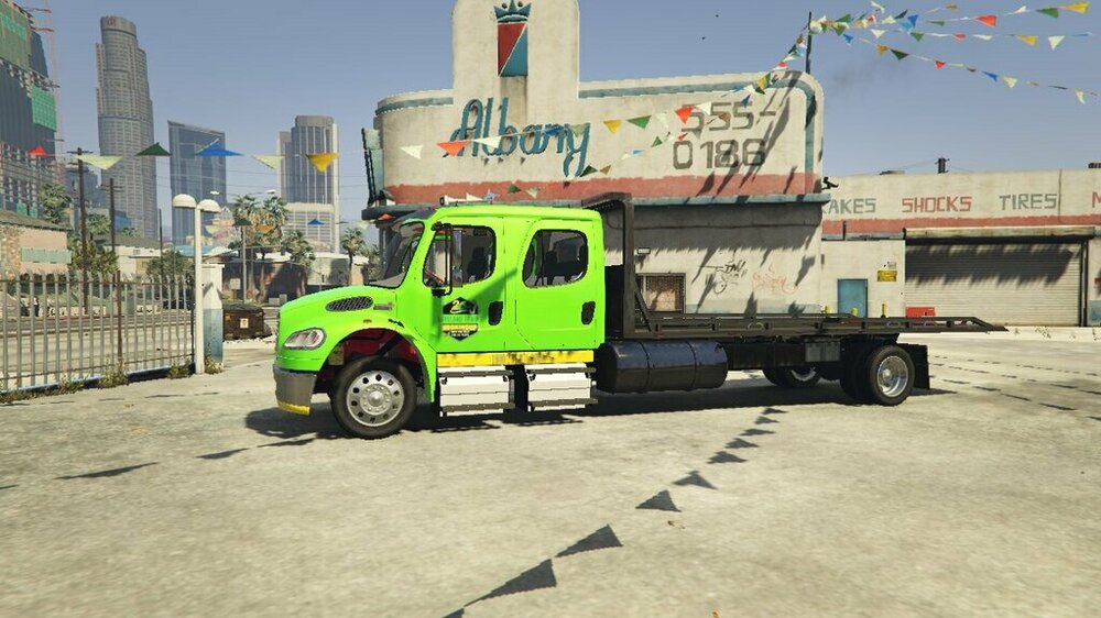 Could contain: wheel, vehicle, land vehicle, sky, transport, outdoor, tire, building, truck, auto part, parked, city, ground