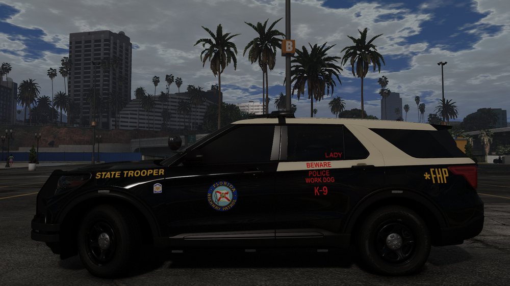 Could contain: vehicle, land vehicle, wheel, sky, outdoor, transport, tire, auto part, tree, car, police, parked