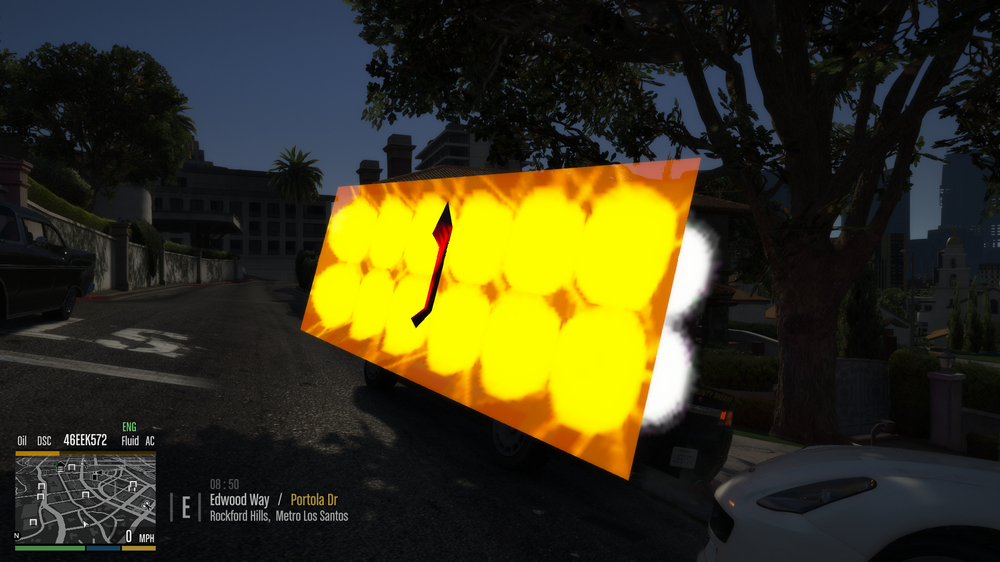 Could contain: outdoor, tree, land vehicle, vehicle, sky, car, screenshot, wheel, auto part, street