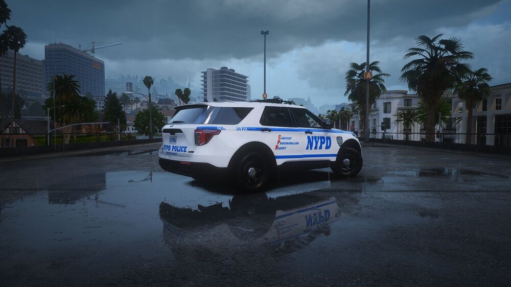 Could contain: vehicle, land vehicle, outdoor, sky, wheel, transport, cloud, tire, text, ford, police car, building, automotive exterior, vehicle registration plate, sport utility vehicle, road, car, police, street, blue, ground, parked