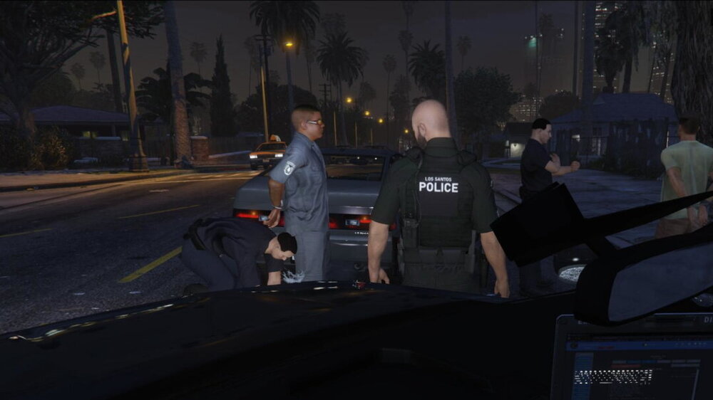 Could contain: clothing, road, outdoor, person, man, pc game, car, screenshot, tree, vehicle, street