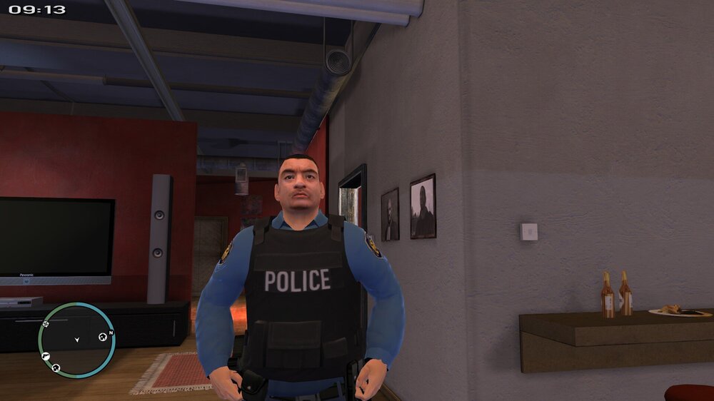 Could contain: person, clothing, wall, indoor, television, human face, man, furniture, room, standing, ceiling