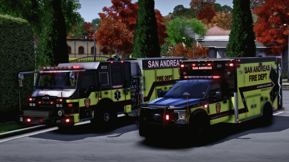 Could contain: land vehicle, vehicle, outdoor, emergency service, emergency vehicle, text, wheel, tree, emergency, firefighter, road, transport, fire, fire department, fire apparatus, car, rescue, street, ambulance, police