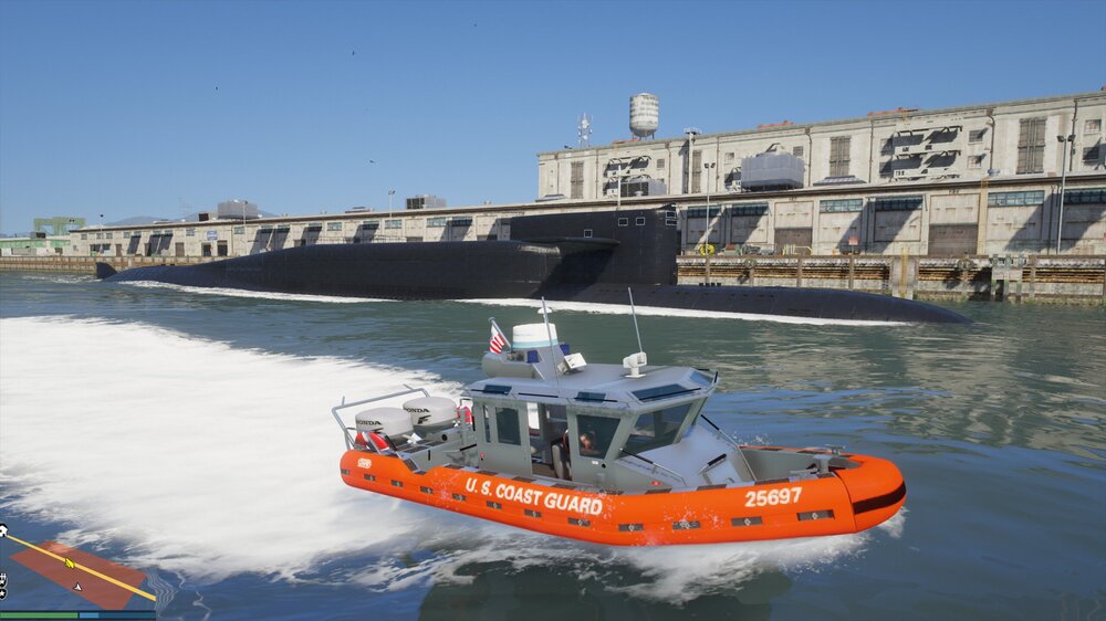 Could contain: transport, watercraft, outdoor, vehicle, water, boat, ship, naval architecture, sky, boating, coast guard, orange