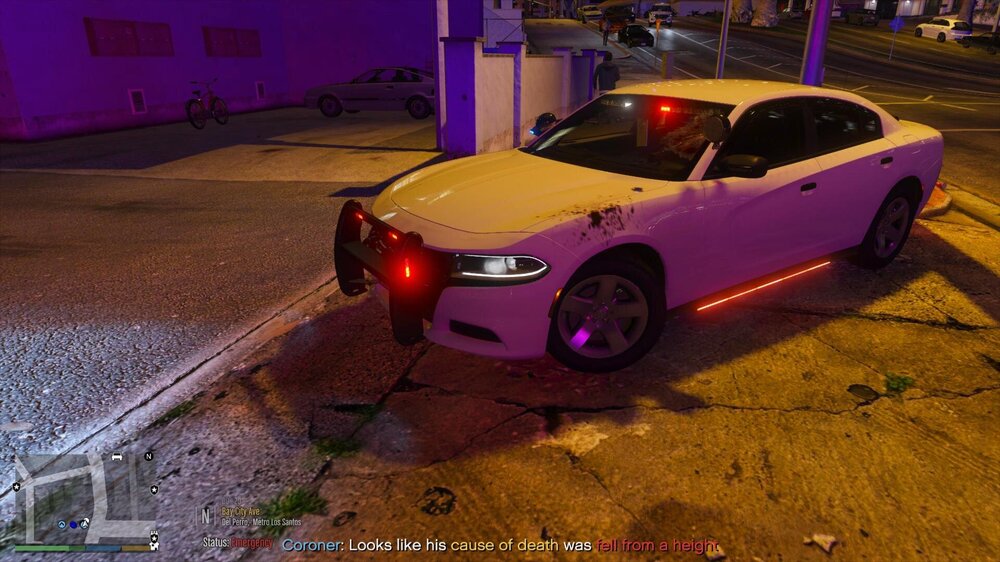 Could contain: vehicle, land vehicle, wheel, tire, ground, outdoor, automotive design, automotive lighting, transport, purple, auto part, mid-size car, night, automotive tail & brake light, car, bumper, parked