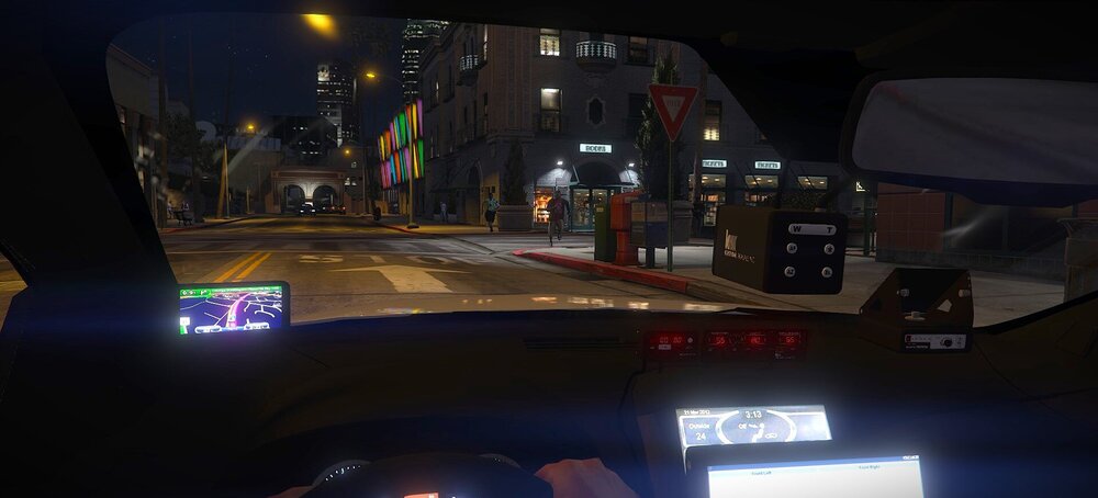 Could contain: vehicle, car, land vehicle, text, outdoor, night, light, street, person, city