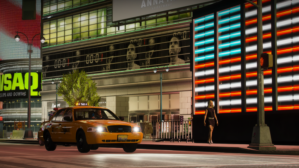 Could contain: vehicle, land vehicle, building, taxi, outdoor, road, wheel, street, yellow, automotive lighting, transport, city, night, driving, car, sign, light