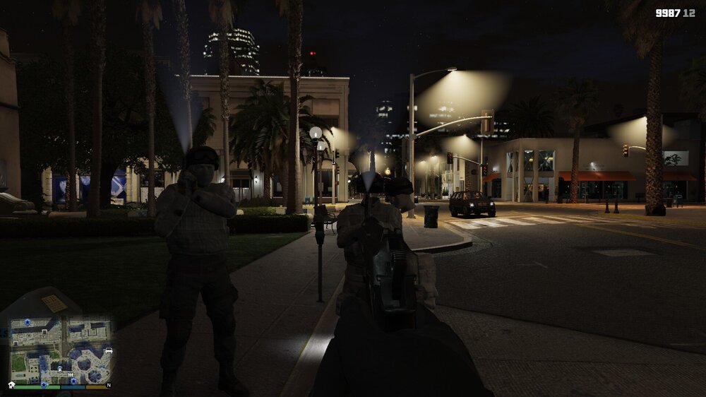 Could contain: outdoor, pc game, screenshot, street light, clothing, street, person, night