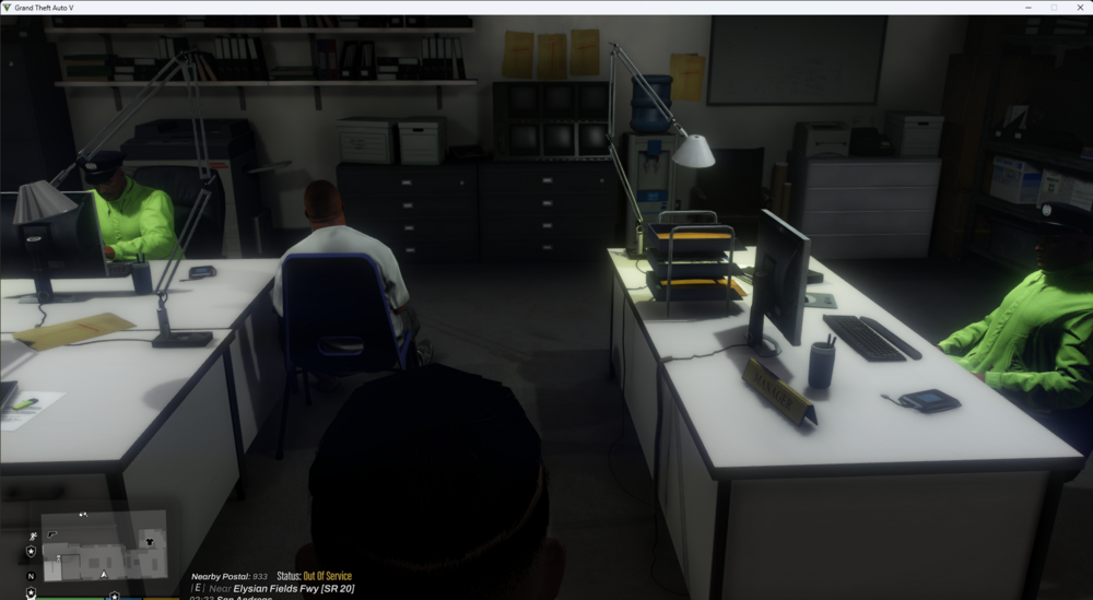 Could contain: indoor, furniture, computer, desk, table, clothing, computer monitor, chair, person