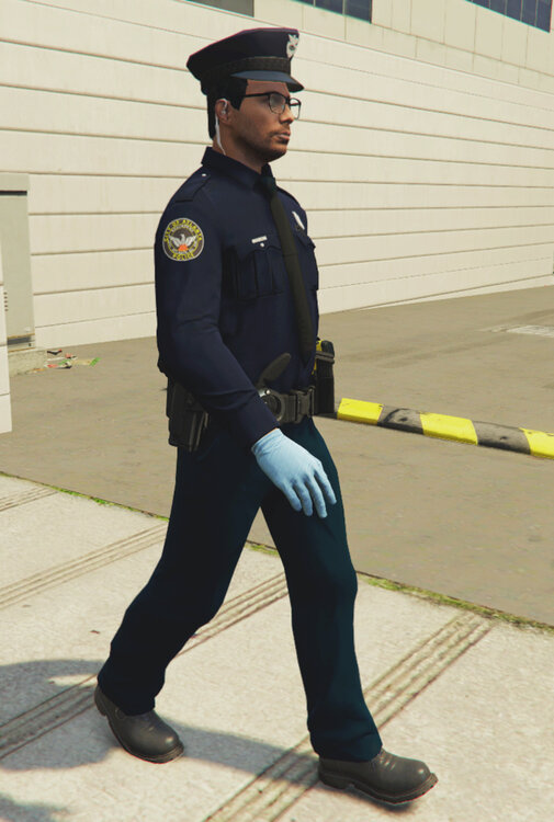 Could contain: person, clothing, outdoor, footwear, building, trousers, law enforcement, police officer, security, man, official, police, ground, military uniform, uniform, wearing