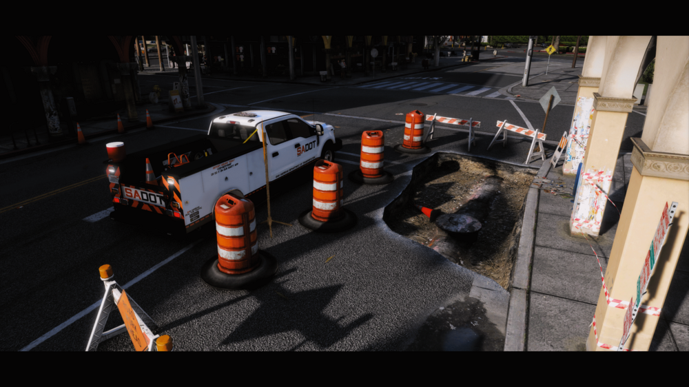 Could contain: outdoor, vehicle, land vehicle, road, road surface, asphalt, street, orange, ground, construction