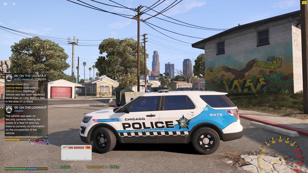 Could contain: land vehicle, vehicle, text, wheel, outdoor, transport, tire, sky, car, police car, auto part, vehicle registration plate, sport utility vehicle, police, street