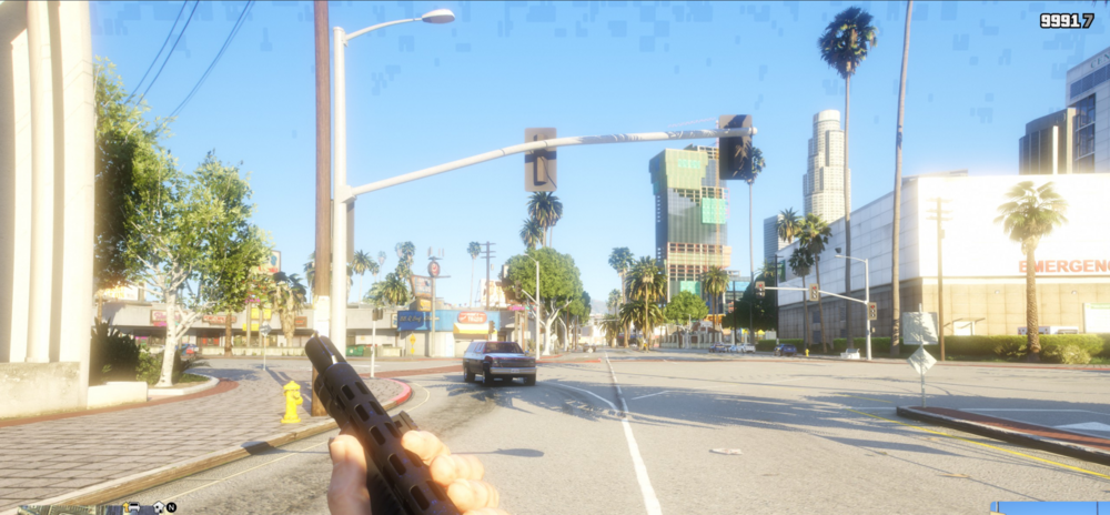 Could contain: outdoor, sky, tree, road, street, car, street light, land vehicle, traffic light, thoroughfare, lane, vehicle, road surface, way, person, city, intersection, light