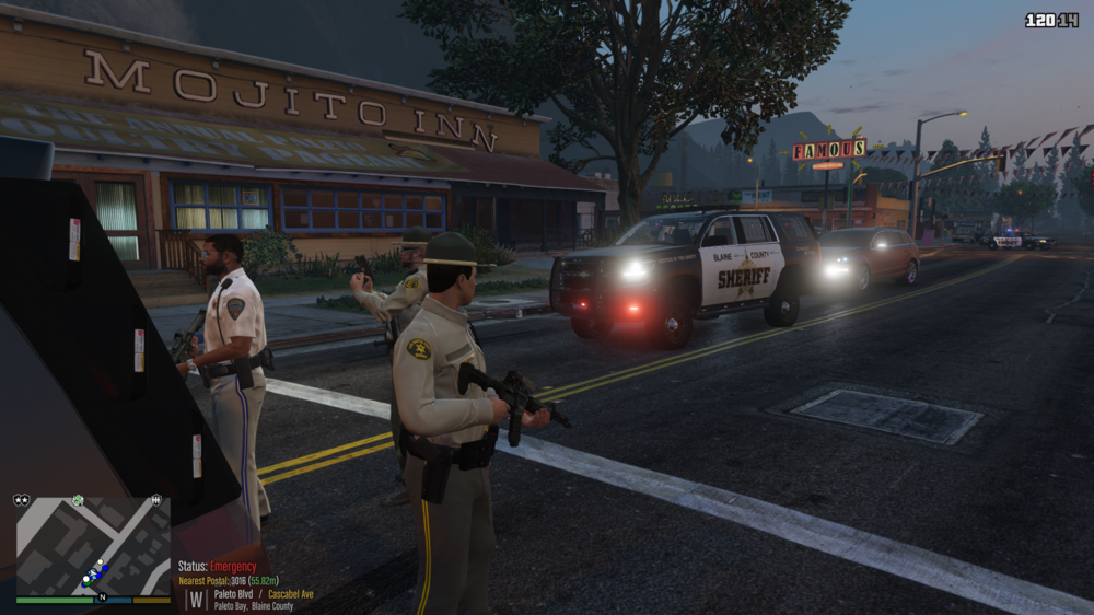 Could contain: clothing, pc game, sky, outdoor, screenshot, land vehicle, vehicle, video game software, person, road, street