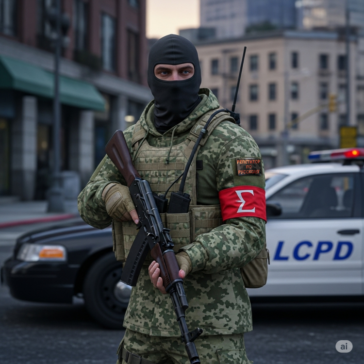 Could contain: outdoor, vehicle, car, land vehicle, clothing, building, person, weapon, law enforcement, military, security, military organization, soldier, road, military person, military camouflage, infantry, army, camouflage, street, uniform, city, military uniform