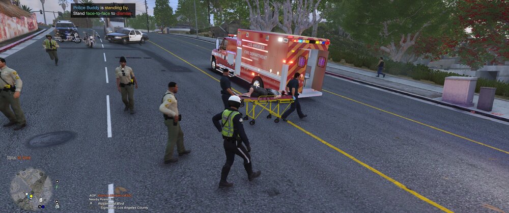 Could contain: firefighter, outdoor, road, vehicle, tree, emergency service, emergency, person, land vehicle, road surface, fire department, street, fire