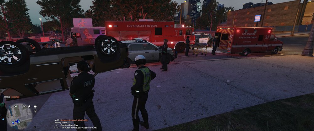 Could contain: firefighter, outdoor, vehicle, land vehicle, pc game, tree, truck, fire