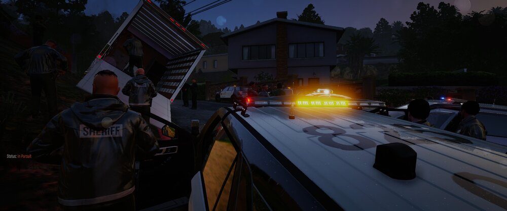 Could contain: sky, outdoor, tree, firefighter, screenshot, pc game, house