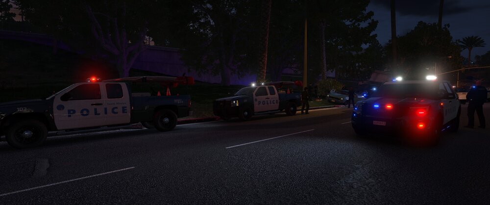 Could contain: vehicle, outdoor, land vehicle, transport, wheel, road, emergency service, tree, car, emergency vehicle, auto part, sky, firefighter, emergency, road surface, street, night, truck, light, police, fire, parked