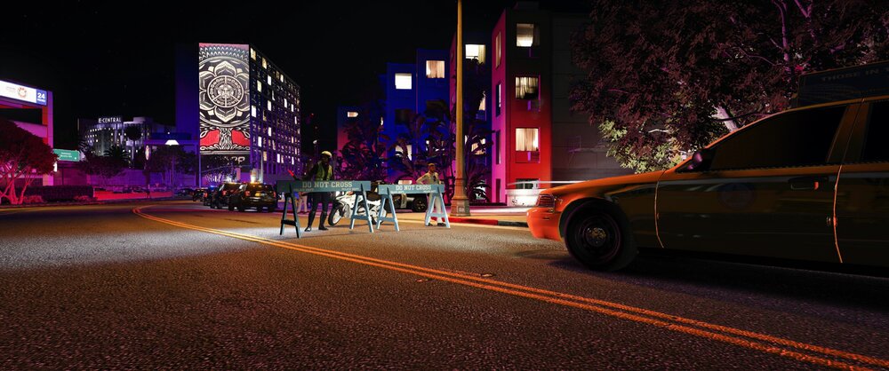 Could contain: vehicle, land vehicle, outdoor, night, wheel, road, building, sky, car, street, street light, city, light