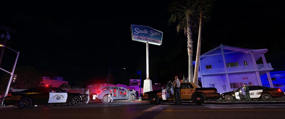 Could contain: outdoor, sky, road, billboard, street, car, tree, building, night, vehicle, land vehicle, light, sign