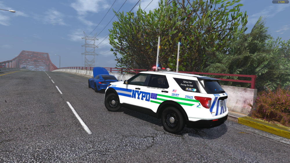 Could contain: vehicle, land vehicle, outdoor, sky, wheel, transport, text, tire, police car, road, law enforcement, emergency vehicle, automotive exterior, emergency service, car, police, blue, street, rally