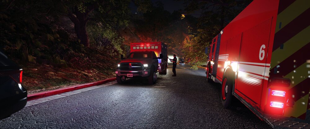 Could contain: vehicle, land vehicle, outdoor, firefighter, wheel, emergency service, emergency vehicle, road, transport, emergency, truck, fire, fire department, fire apparatus, text, rescue, red, ambulance, street, ground, parked