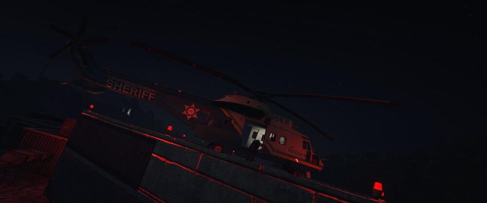 Could contain: transport, helicopter, helicopter rotor, rotorcraft, aircraft, vehicle, screenshot, sky, outdoor, night