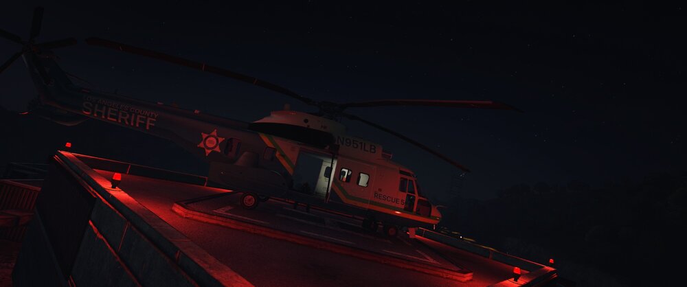 Could contain: helicopter, sky, screenshot, outdoor, night, transport, light, red