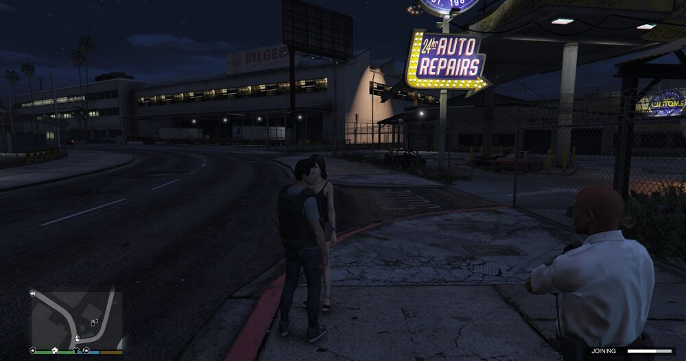 Could contain: clothing, pc game, screenshot, text, video game software, sky, digital compositing, man, outdoor, person, street