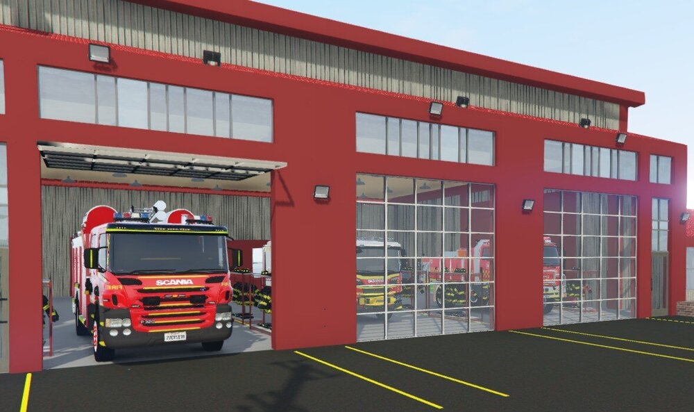 Could contain: vehicle, land vehicle, wheel, outdoor, sky, firefighter, fire, road, building, red, fire department, fire apparatus, emergency service, fire station, transport, emergency vehicle, truck