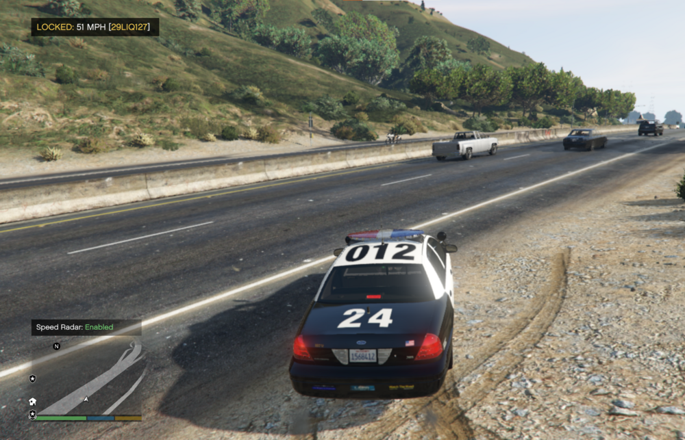 The vehicle speed and plate is displayed in the top left corner of the screen (as a Help text)