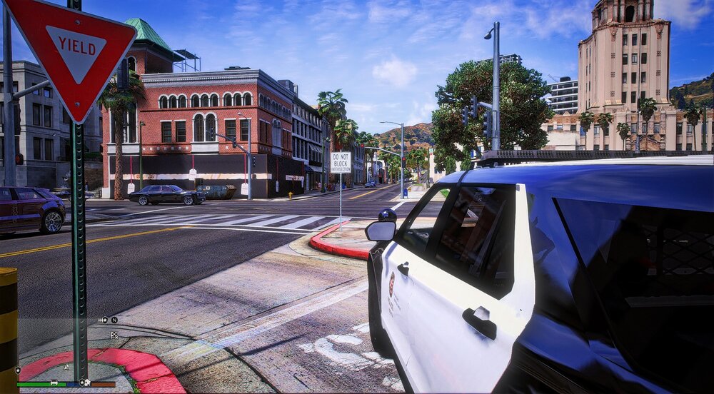 Could contain: outdoor, sky, vehicle, land vehicle, building, street, tree, way, road, cloud, ground, parked, city, car, red, stop