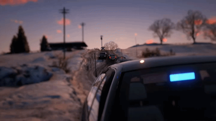 Could contain: outdoor, sky, car, land vehicle, vehicle, winter, tree, snow, sunset, street