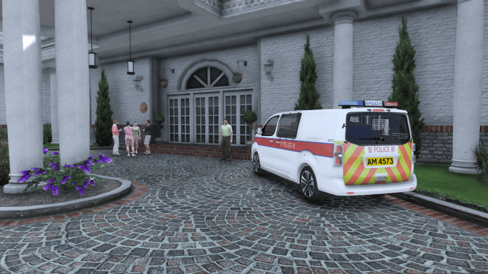 Could contain: vehicle, land vehicle, building, outdoor, plant, ground, wheel, flower, van, parked, stone
